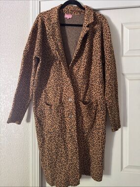 Leopard Print Button-Front Long Cardigan - Brown